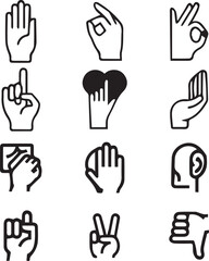 Collection of Hand Gesture Icons  Simple Line Art Graphics for Design Projects