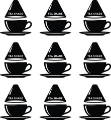 Silhouette each depicting a teacup and saucer beneath a triangular 