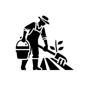 recommend clip art: Farmer working in field with watering can and hoe