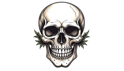 Skull with Leafy Decorations A Symbol of Mortality and Nature