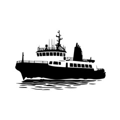Obraz premium a black and white illustration of a large boat in the sea black, boat, illustration, large, sea, ship, silhouette, water , Generative art.
