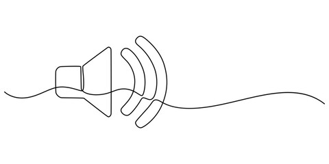 Fototapeta premium Continuous one line art drawing of speaker Sound volume linear icon, Volume Webpage User Interface Icon In Thin Line Style, public horn speaker continuous one line, Continuous one line drawing of pro