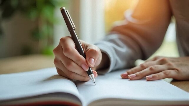 Journalling: Person Writing in Notebook with Natural Light for Lifestyle Blogs, Creative Journaling Websites, Self-Reflection Activities, and Mental Wellness Articles  
