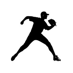 a black and white silhouette of a baseball player throwing a ball ball, baseball, baseball pitcher, baseball player, black, man, pitcher, silhouette, throw , Generative art.