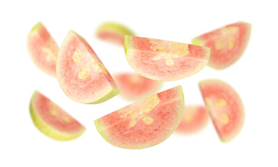 Falling Pink Guava, cutout, full depth of field.