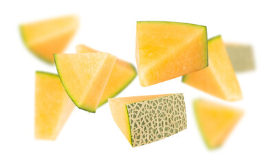 Falling Cantaloupe Melon cutout, full depth of field.