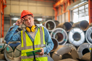 Engineer working service and plan of maintenance machine in heavy industrial factory