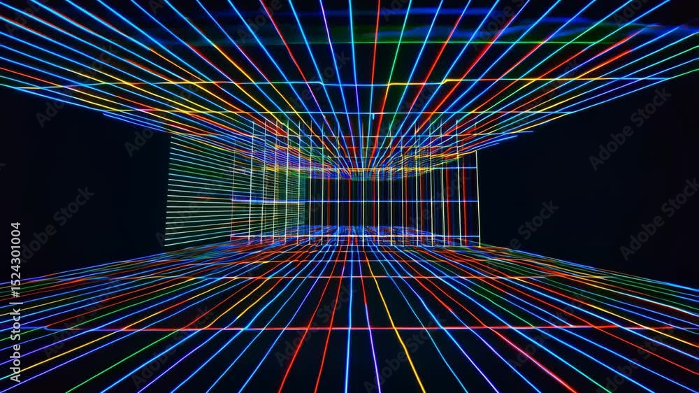 Poster futuristic neon tunnel with dynamic light streaks creating an optical illusion