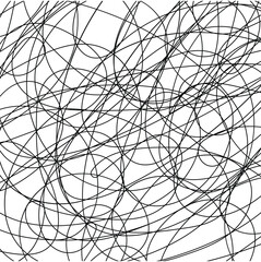 Chaos pattern. Abstract texture. Random chaotic lines. Intricate wallpaper. Hand drawn dinamic scrawls. Black and white illustration. Background with lines and waves. Universal texture. Art creation