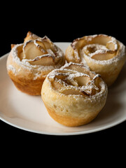 Apple Rose Puff Pastry Cupcakes with Powdered Sugar