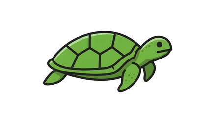 Obraz premium Happy Green Turtle in vector Style Swimming Safely on World Sea Turtle Day, Surrounded by Symbols of Ocean Life and Protection