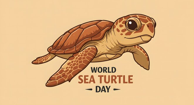Colorful Cartoon Hawksbill Turtle Among  for World Sea Turtle Day – A Symbol of Endangered Species Protection