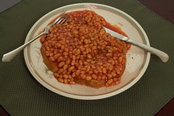 Baked beans in tomato sauce on sourdough toast for lunch!