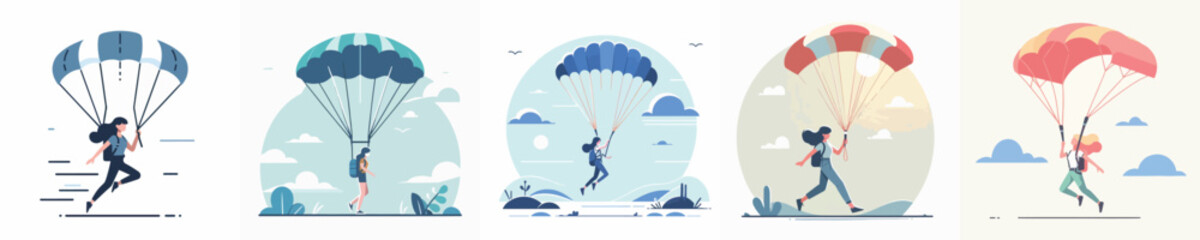 vector character woman parachuting