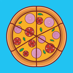 Cute pizza with cartoon style hand draw good for restaurant.