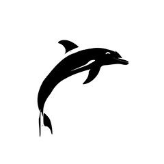 Fototapeta premium a black silhouette of a dolphin jumping out of the water black, dolphin, jump, silhouette, water , Generative art.