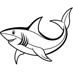 Fototapeta premium Cartoon vector illustration of a shark and fish in the blue ocean