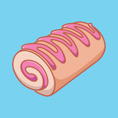Cute strawberry cake roll dessert. Flat vector illustration of sweet pastry with swirl filling.