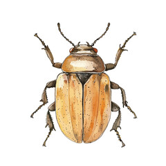 Watercolor Illustration of a Detailed Beetle with Textured Shell and Delicate Legs