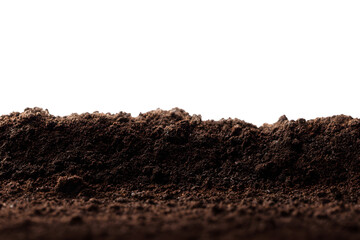 Rich dark brown soil texture against Transparent background ideal for agriculture or gardening design projects