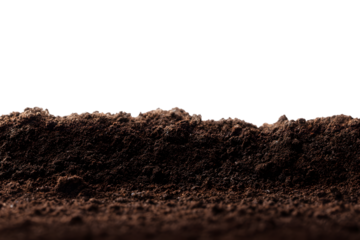 Rich dark brown soil texture against Transparent background ideal for agriculture or gardening design projects