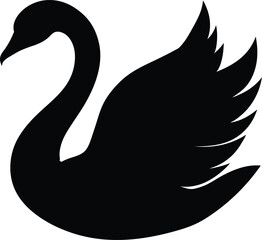 "Elegant Swan Silhouette Icon - Black Vector Illustration of Graceful Bird"