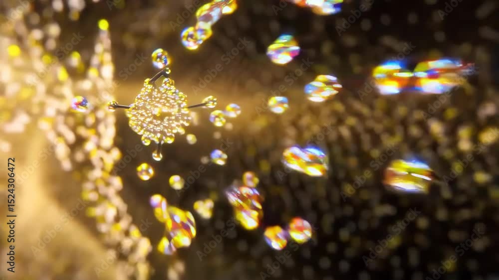 Poster mesmerizing abstract gold and rainbow particle waves in motion