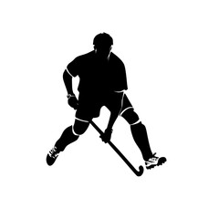 a black silhouette of a hockey player with a stick and ball ball, black, hockey player, man, play, silhouette, stick , Generative art.