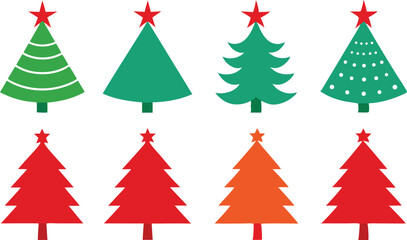 Obraz premium Christmas tree silhouette pack with stars ornaments and layered pine shapes perfect for holiday greeting cards and festive icons