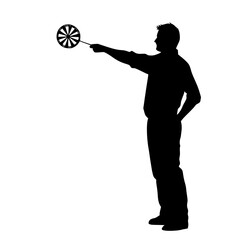 a black and white silhouette of a man holding a dart black, dart, hand, hold, man, silhouette, stand , Generative art.