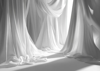 White drapes cascade in a soft light