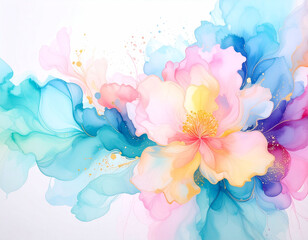 Watercolor Flower Blossom Elements color blue orange background	
