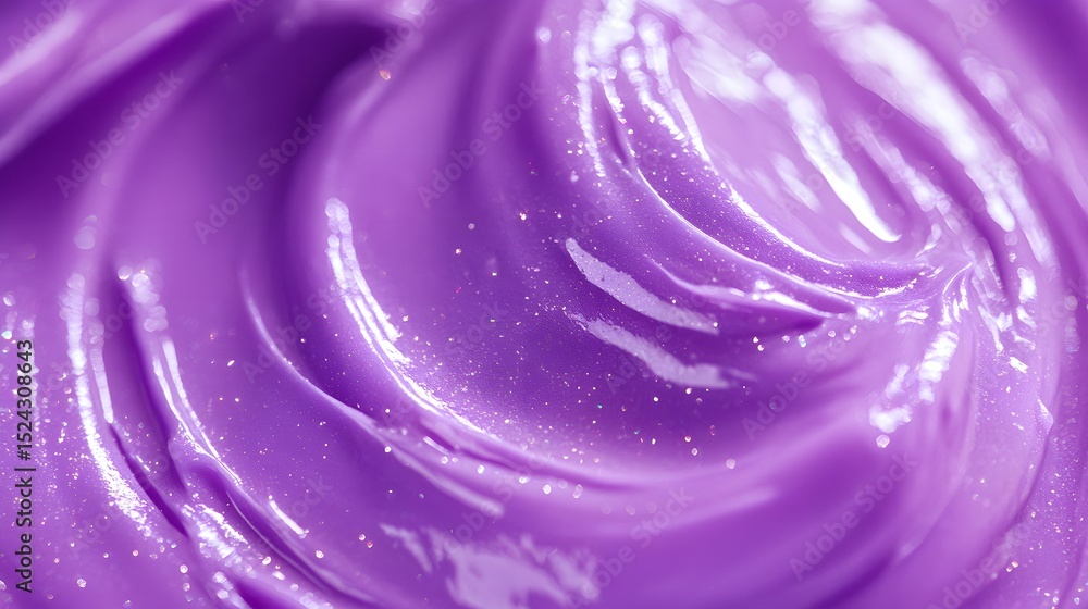Poster swirling purple cream texture close up with shiny highlights creating smooth waves