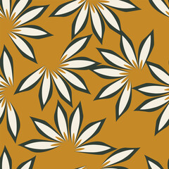 Fototapeta premium Botanical trendy seamless pattern. Flower and leaves abstract shape doodle art design for print, wallpaper, clipart, wall art for home decoration