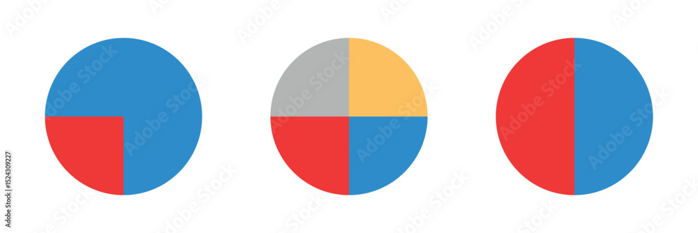 Poster pie chart infographic set. circle diagram collection with sections or parts. segmented circle icons 