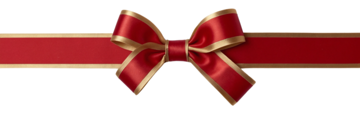 red ribbon  and bow with gold isolated against transparent background