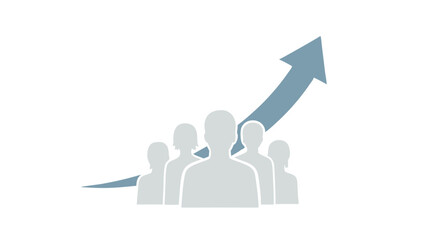 Silhouettes of people with an upward arrow symbolizing growth on a transparent background.