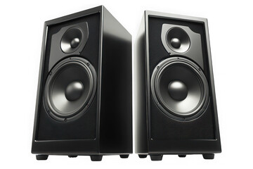 Fototapeta premium Pair of black studio speakers isolated on transparent background