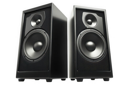 Pair of black studio speakers isolated on transparent background