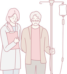 In a medical environment, a healthcare professional provides essential assistance to a patient receiving an IV drip