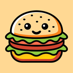Cute Cartoon Double Patty Burger Illustration