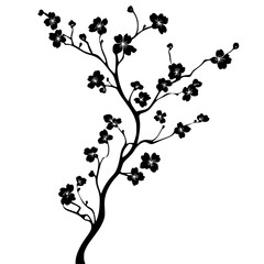Obraz premium a black silhouette of a tree with small flowers on a transparent background black, branch, flower, silhouette, small, tree , Generative art.