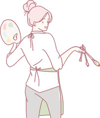 A woman confidently holds a vibrant palette and brushes, embodying true creativity and inspiration in art