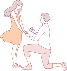 A beautifully charming illustration of a man proposing to a woman, beautifully capturing love and lifelong commitment