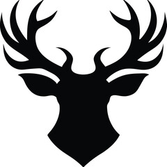"Deer Head Silhouette Icon - Black Vector Illustration with Antlers in Tribal Style"