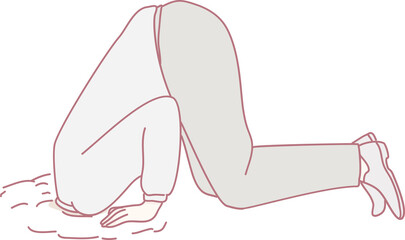 An artistic graphic showing a person whose head is buried deep, symbolizing the concepts of avoidance or denial