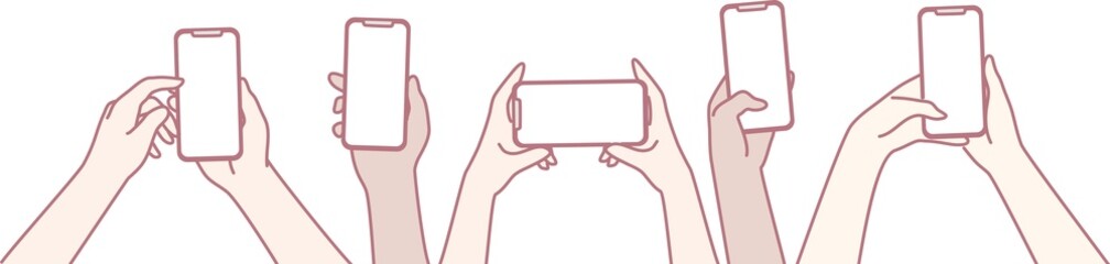 A variety of diverse hands are holding smartphones, capturing unique moments in our modern digital culture