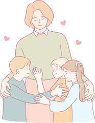 A loving illustration of a parent embracing their children in a warm hug, highlighting family connections