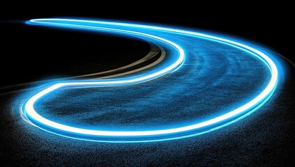 Neon blue curve on dark asphalt