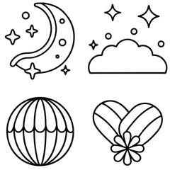 Abstract sky illustration with stars, clouds, and cartoon elements, perfect for a summer nature design or baby card decoration